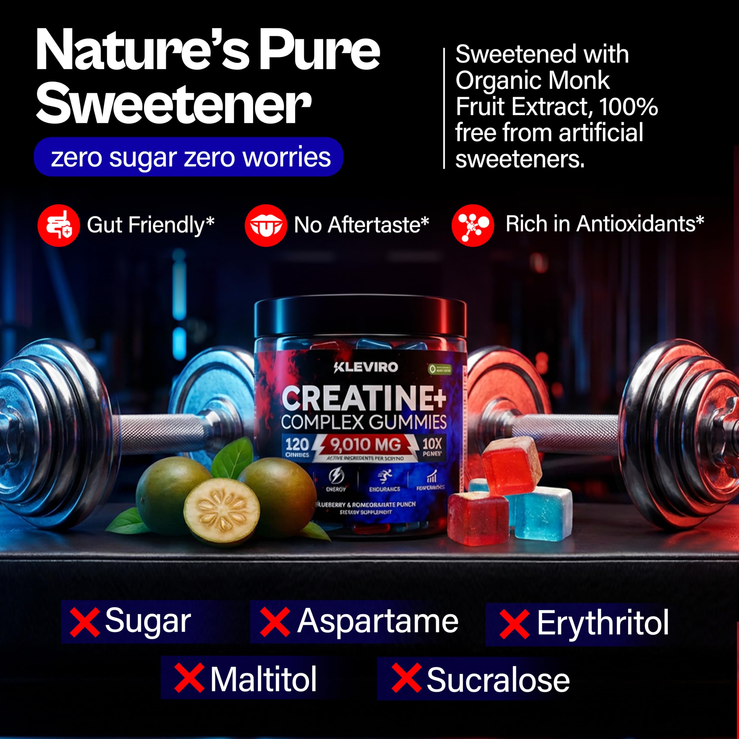 KLEVIRO Creatine Gummies in a gym bag setting