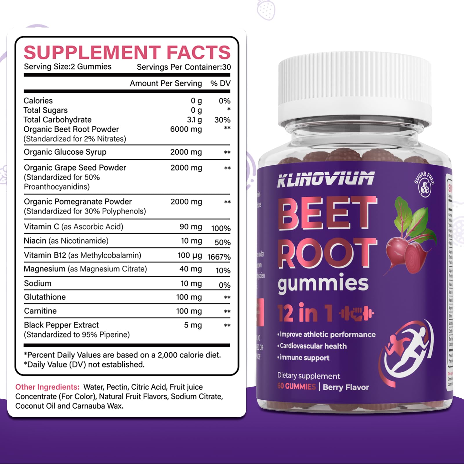 Klinovium Beetroot Gummies ingredients list on packaging