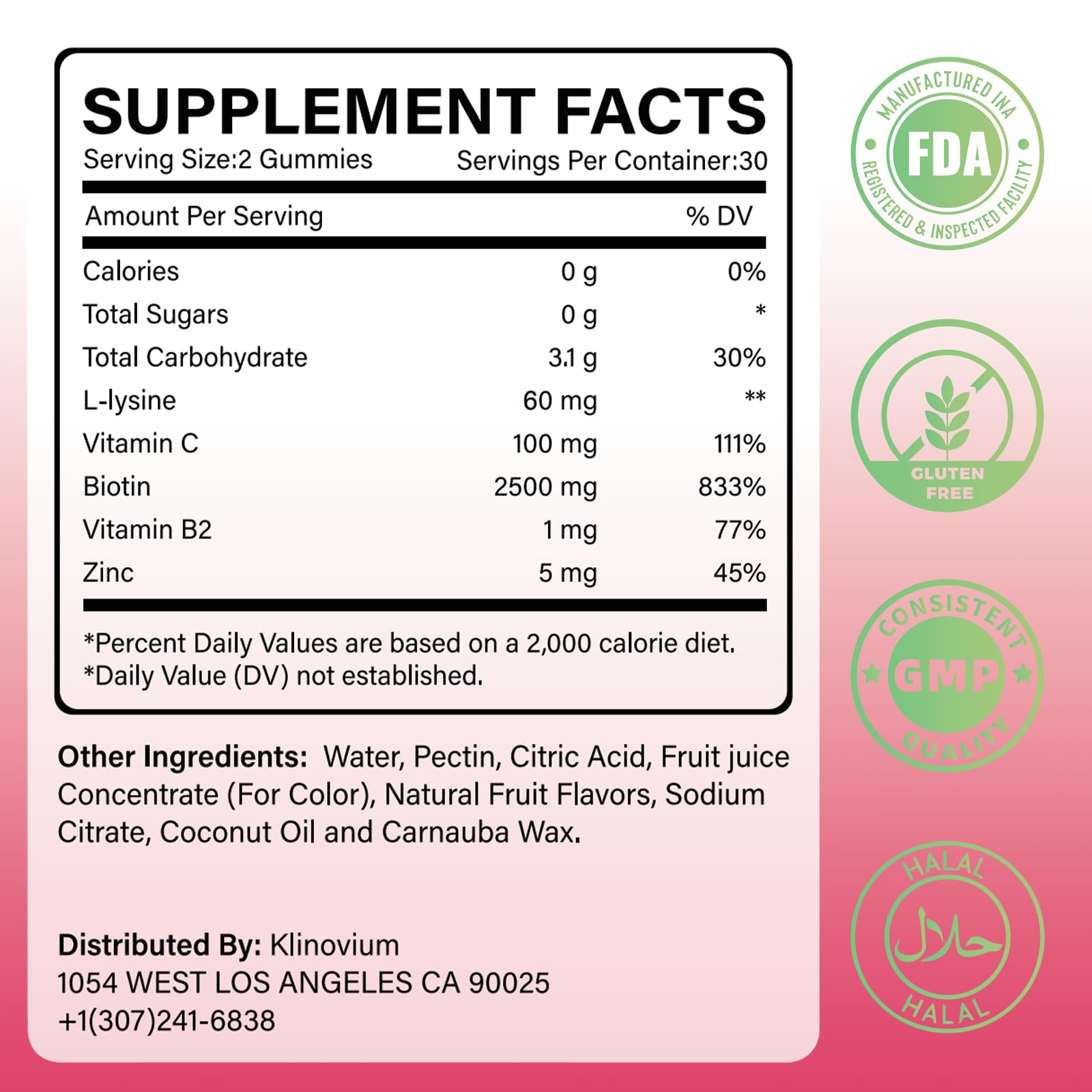 Klinovium L-Lysine Gummies packaging side view
