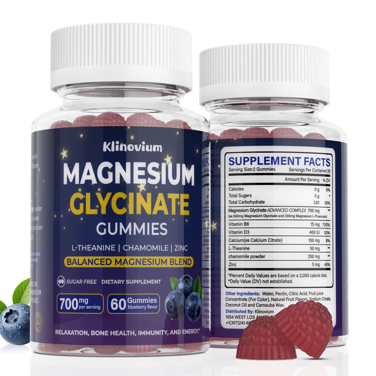 Klinovium Magnesium Glycinate Gummies front view with packaging