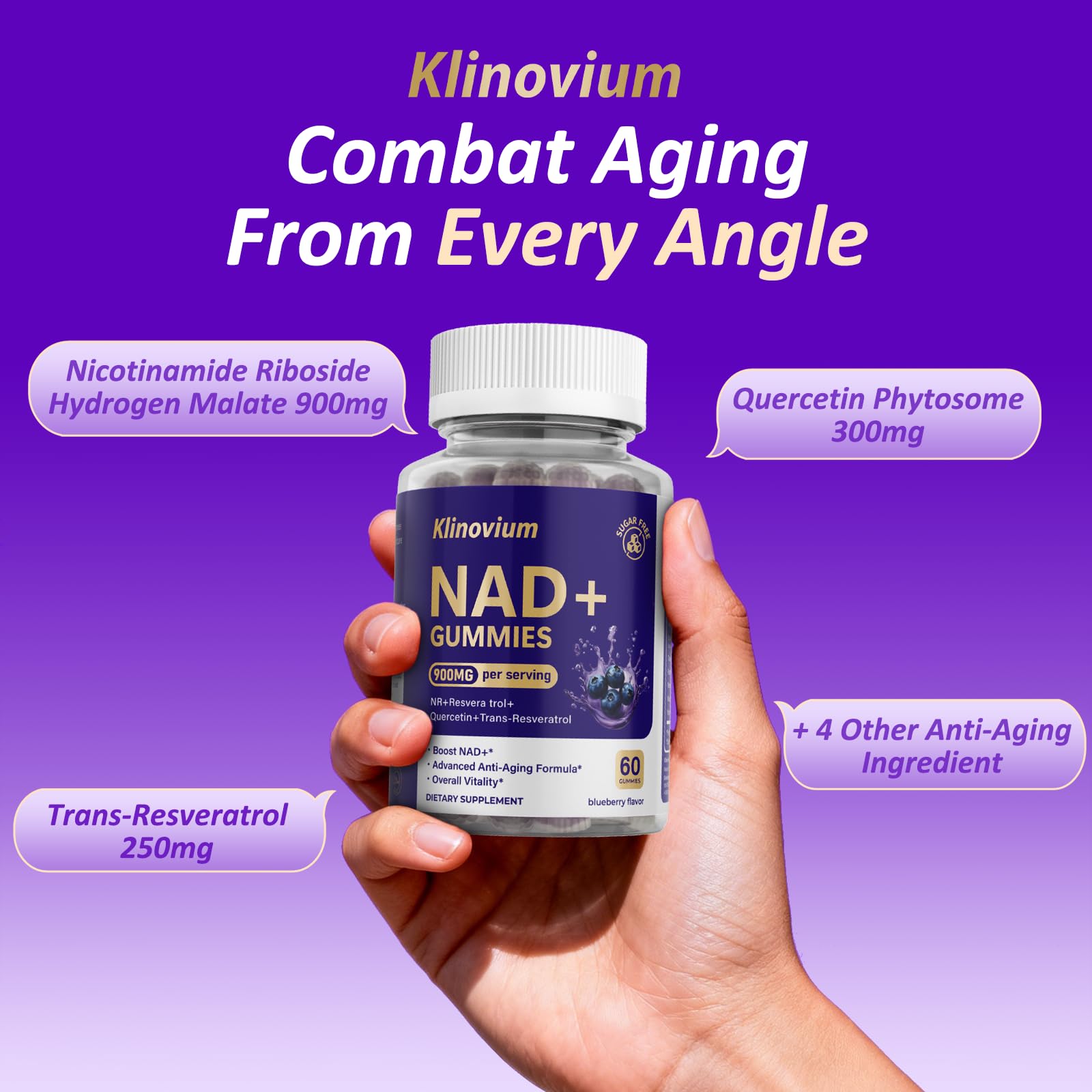 Klinovium NAD+ Gummies blueberry flavour close-up