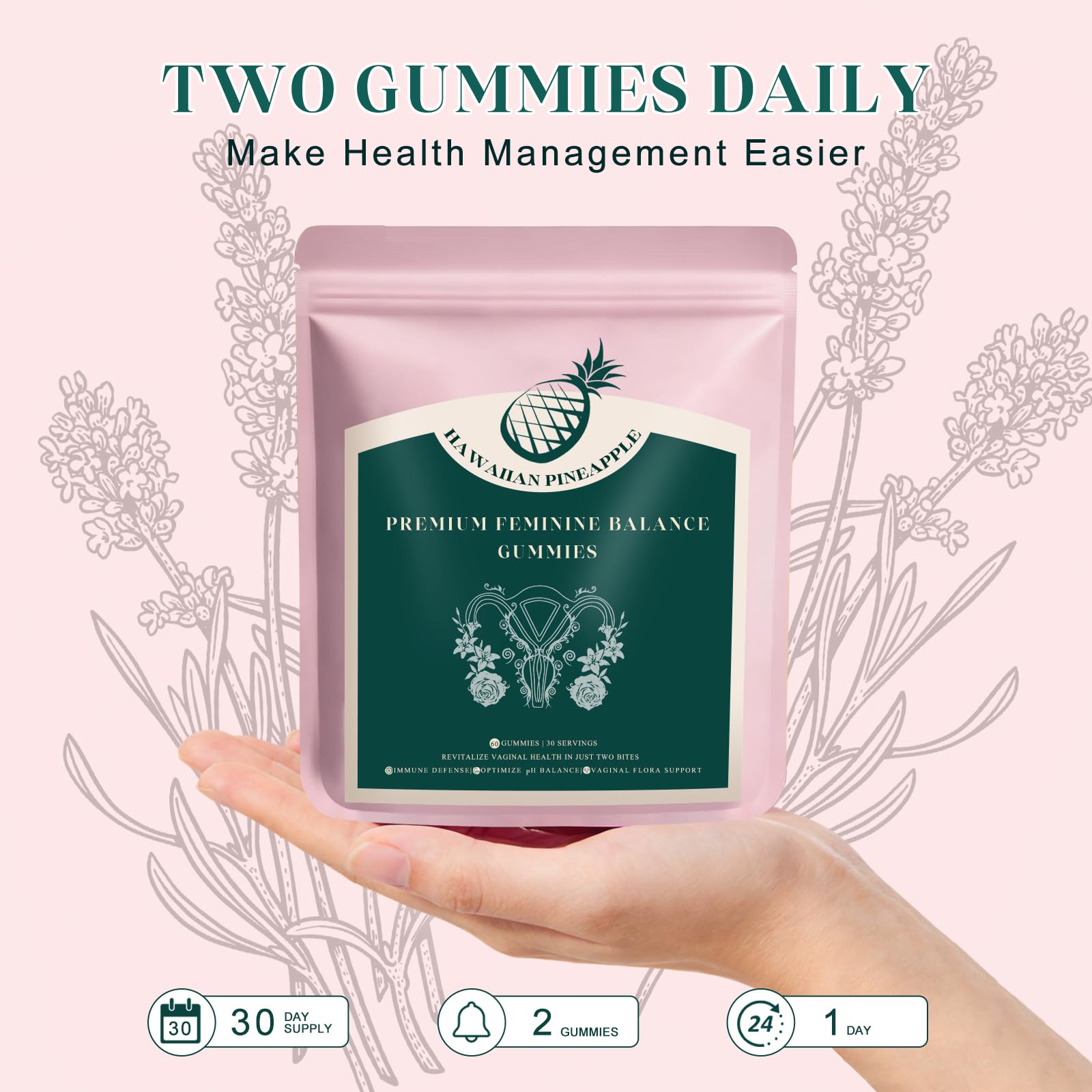KLKIT Premium Feminine Balance Gummies on a kitchen counter