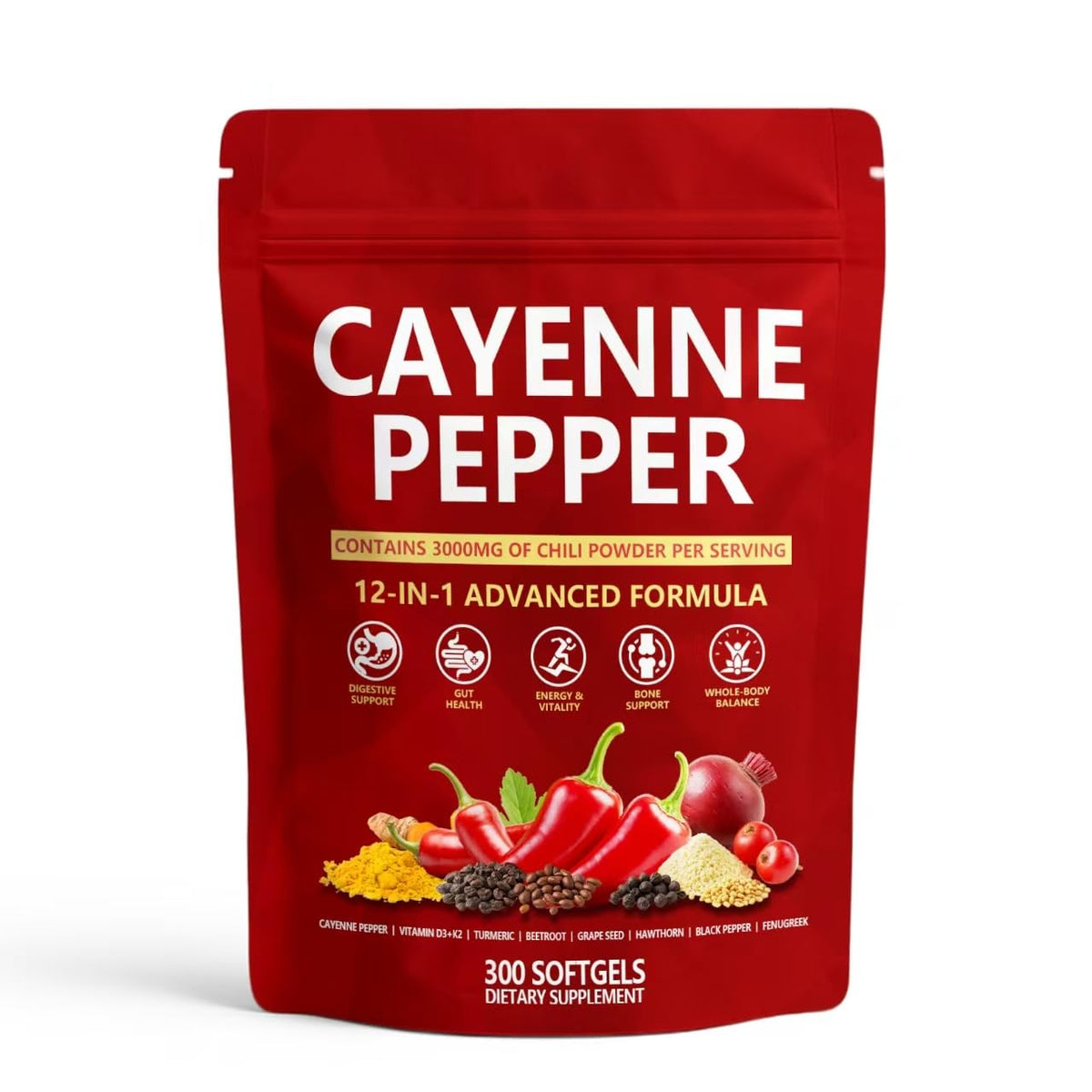 KLUNIZ Cayenne Pepper Softgels 300 Count front view