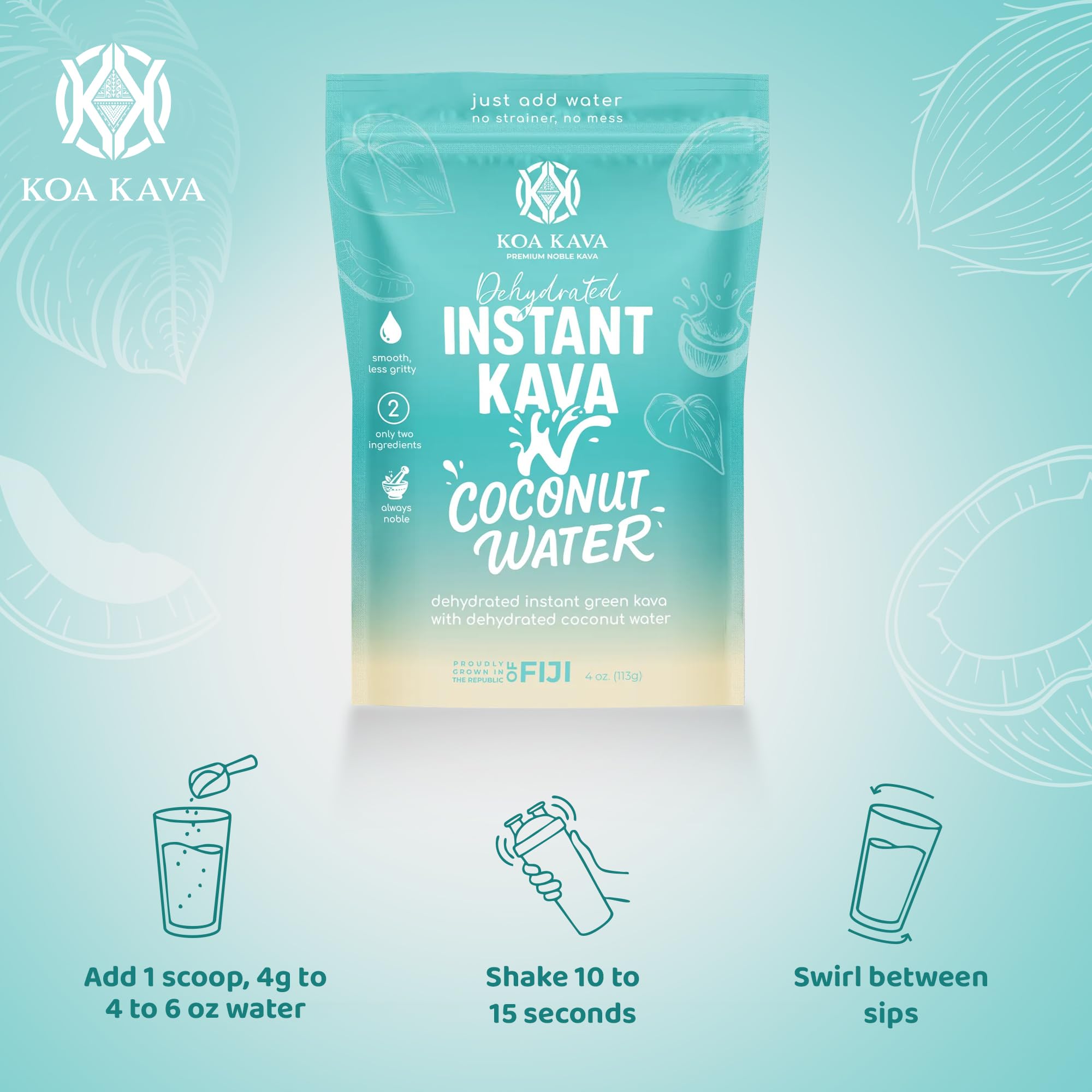 Koa Kava Instant Kava Drink Mix served with guava juice