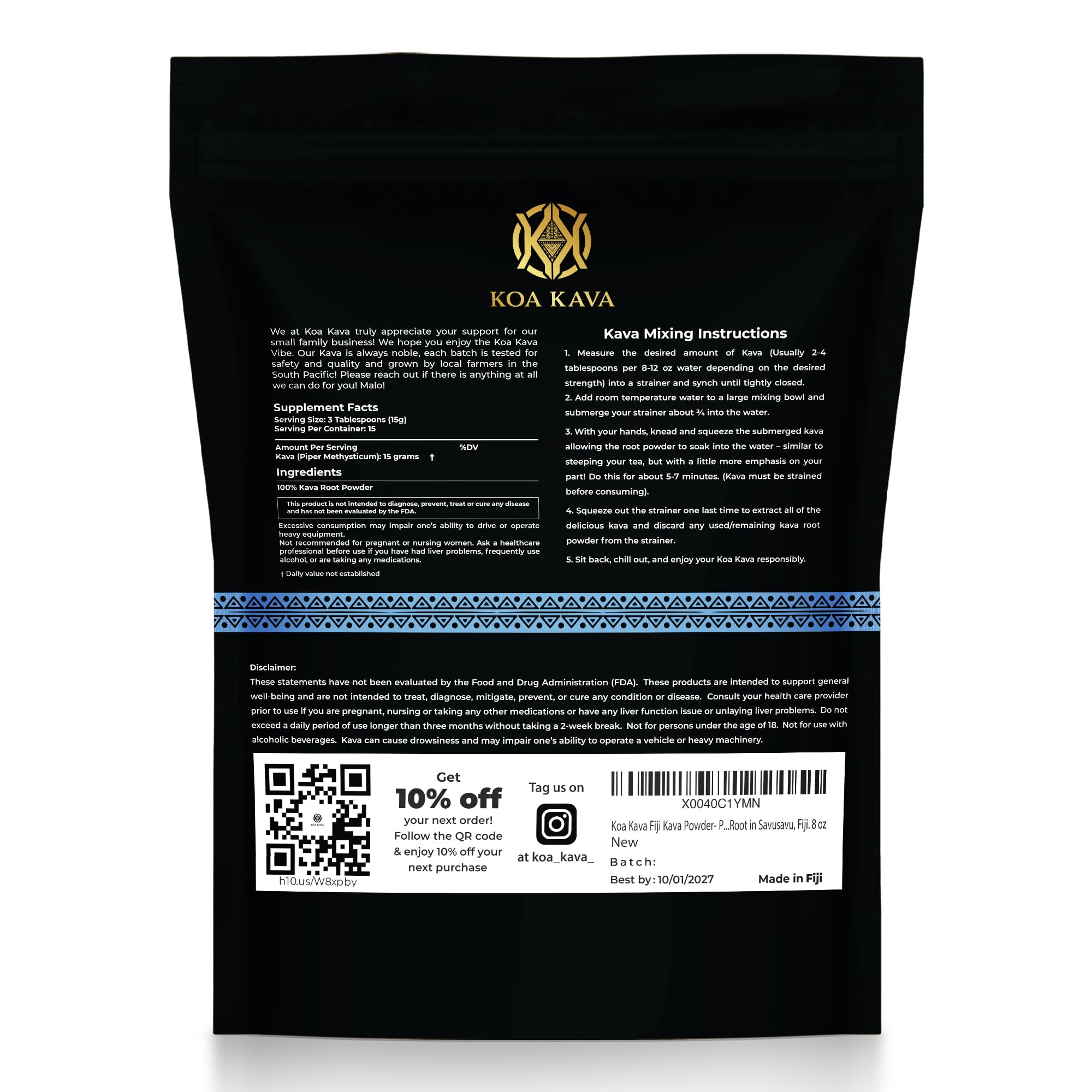 Koa Kava Kava Powder nutritional information