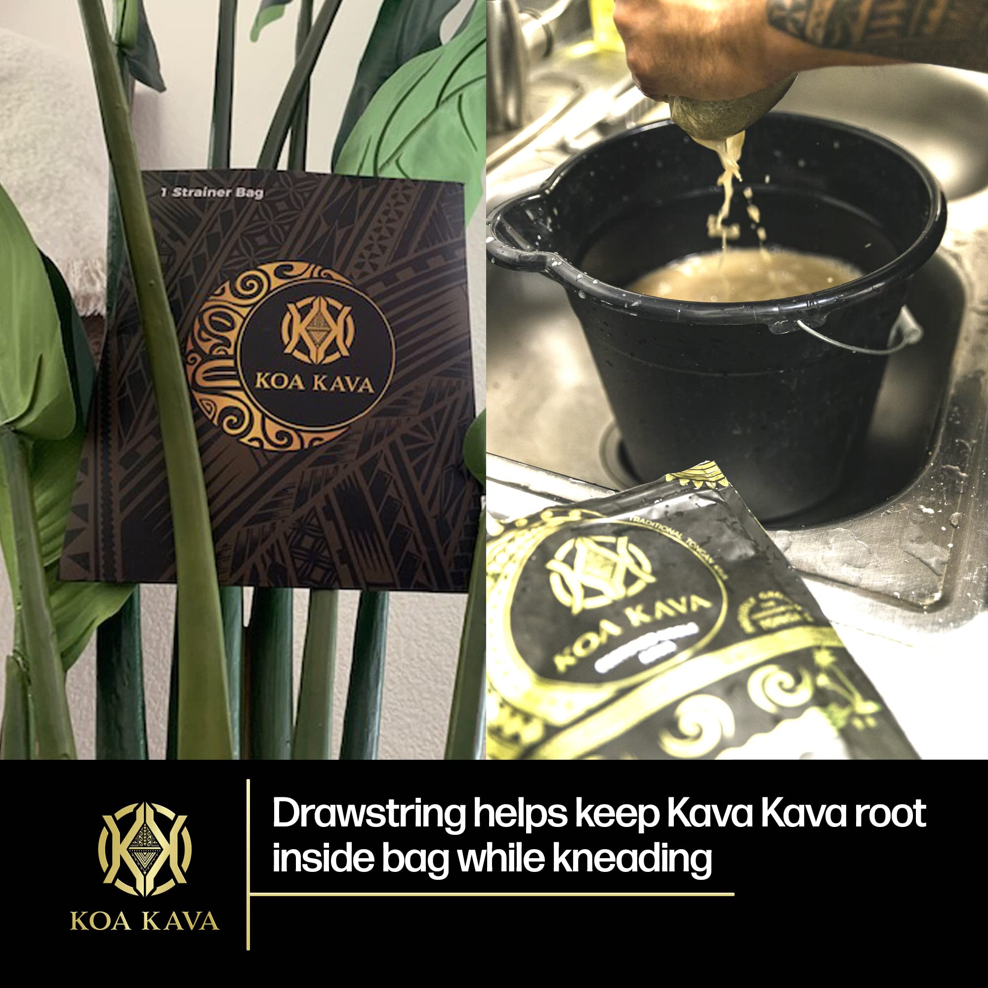 Koa Kava Kava Strainer Bag in use with kava powder