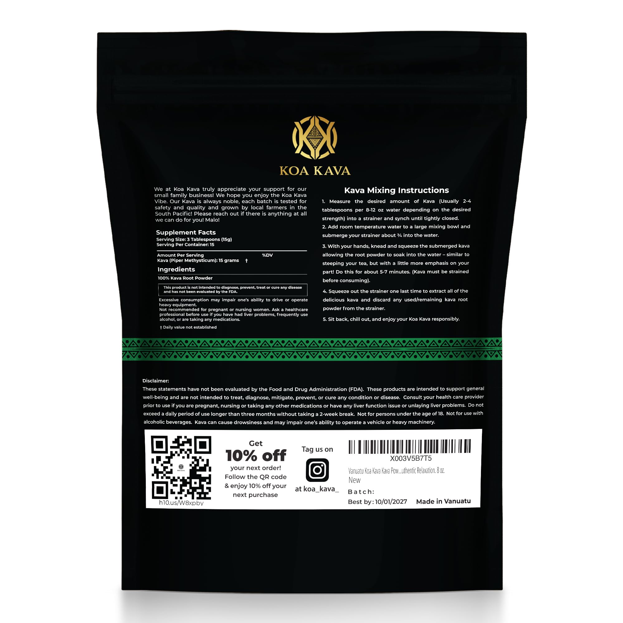 Koa Kava Pure Noble Waka Kava Powder displayed with other herbal supplements