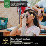 Koa Kava Pure Noble Waka Kava Powder packaging with a measuring scoop