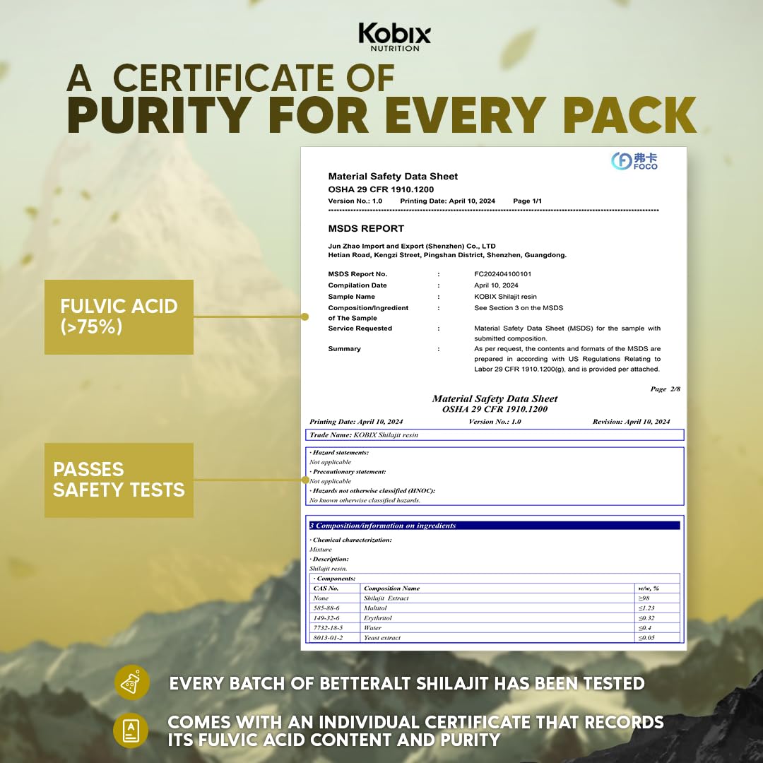 Kobix Nutrition Pure Himalayan Shilajit 109g on a wooden surface