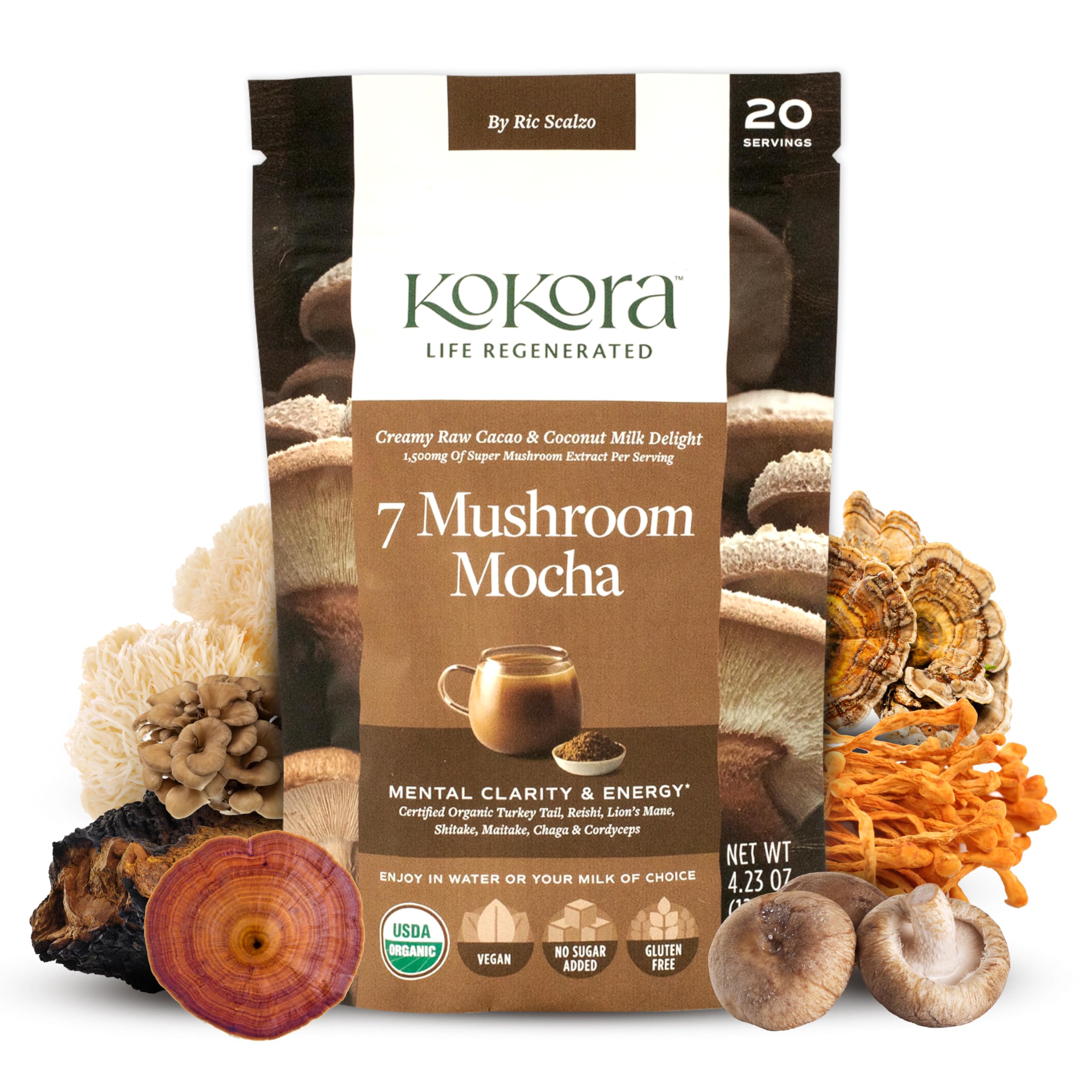 kokora 7 Mushroom Mocha supplement front view with packaging