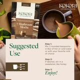 kokora 7 Mushroom Mocha supplement in a lifestyle setting with coffee