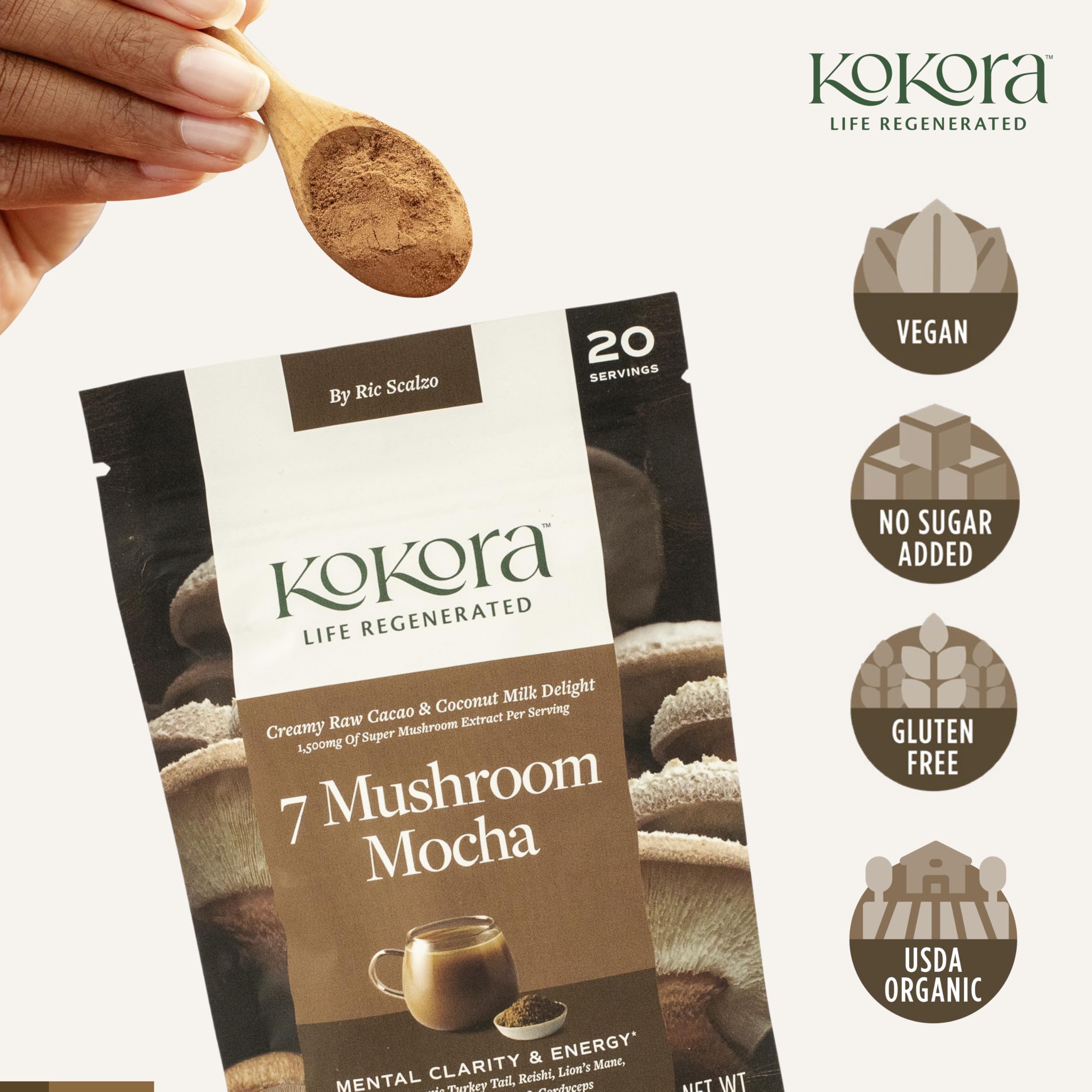 kokora 7 Mushroom Mocha supplement ingredients close-up