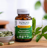 kokora Passionflower capsules on a wooden table