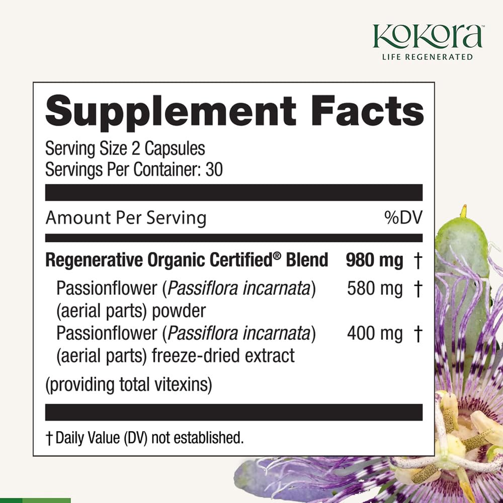 kokora Passionflower Herbal Supplement bottle with label