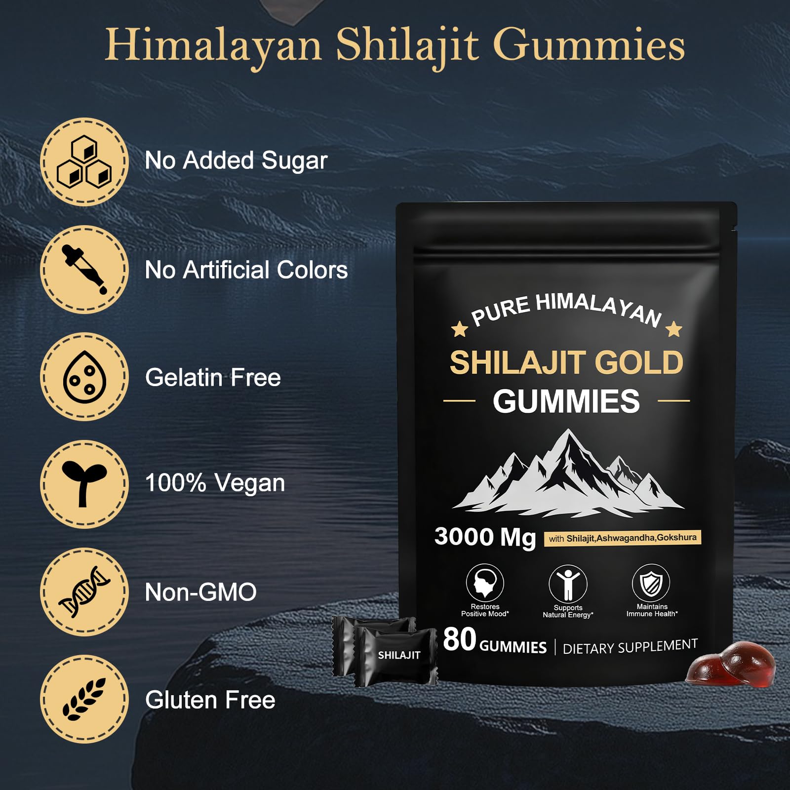 Koloskiy Shilajit Gummies on a wooden table