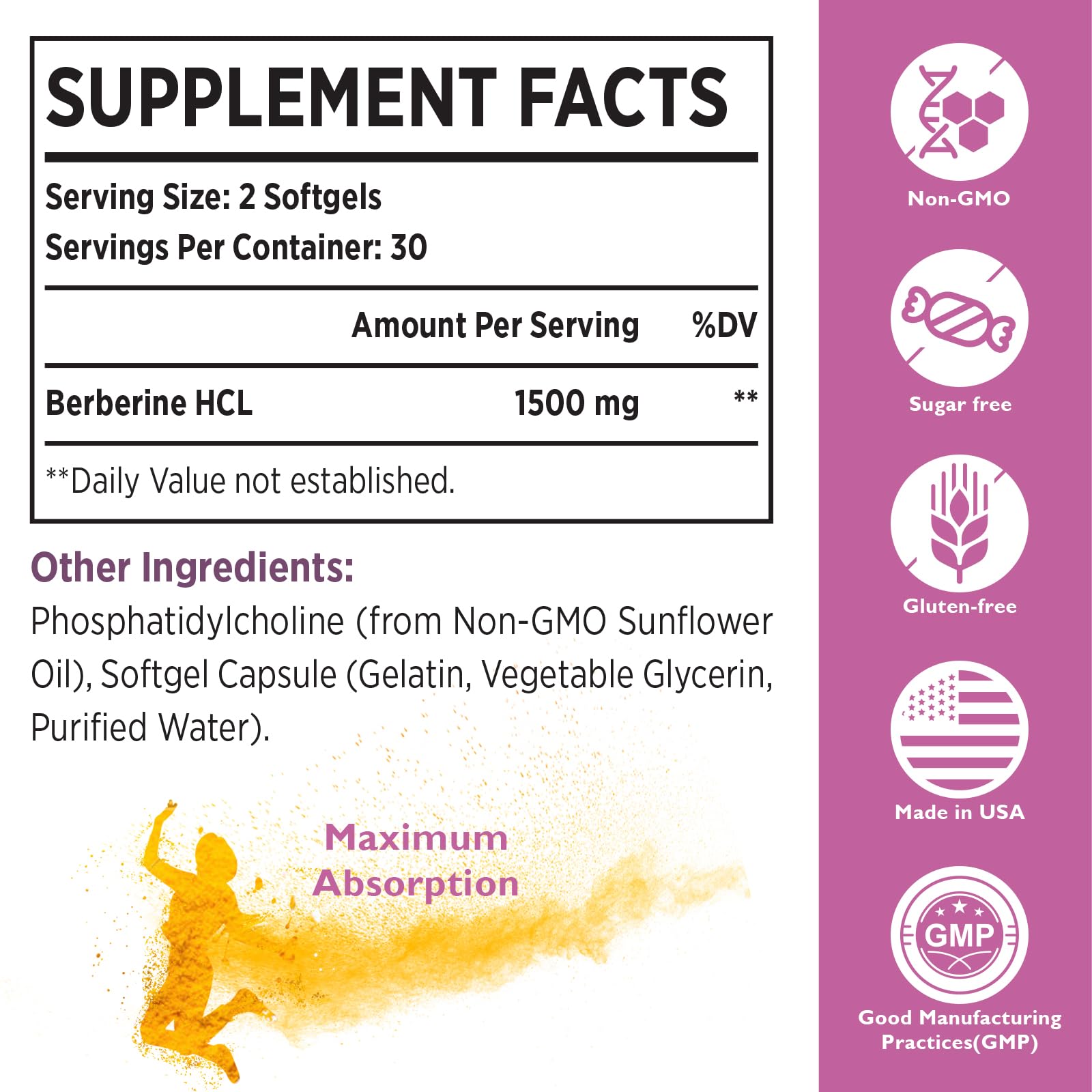 KoNefancy Berberine HCL supplement bottle back view