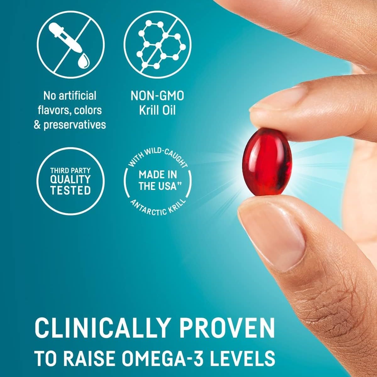 Kori Krill 600mg softgels with astaxanthin displayed on a table