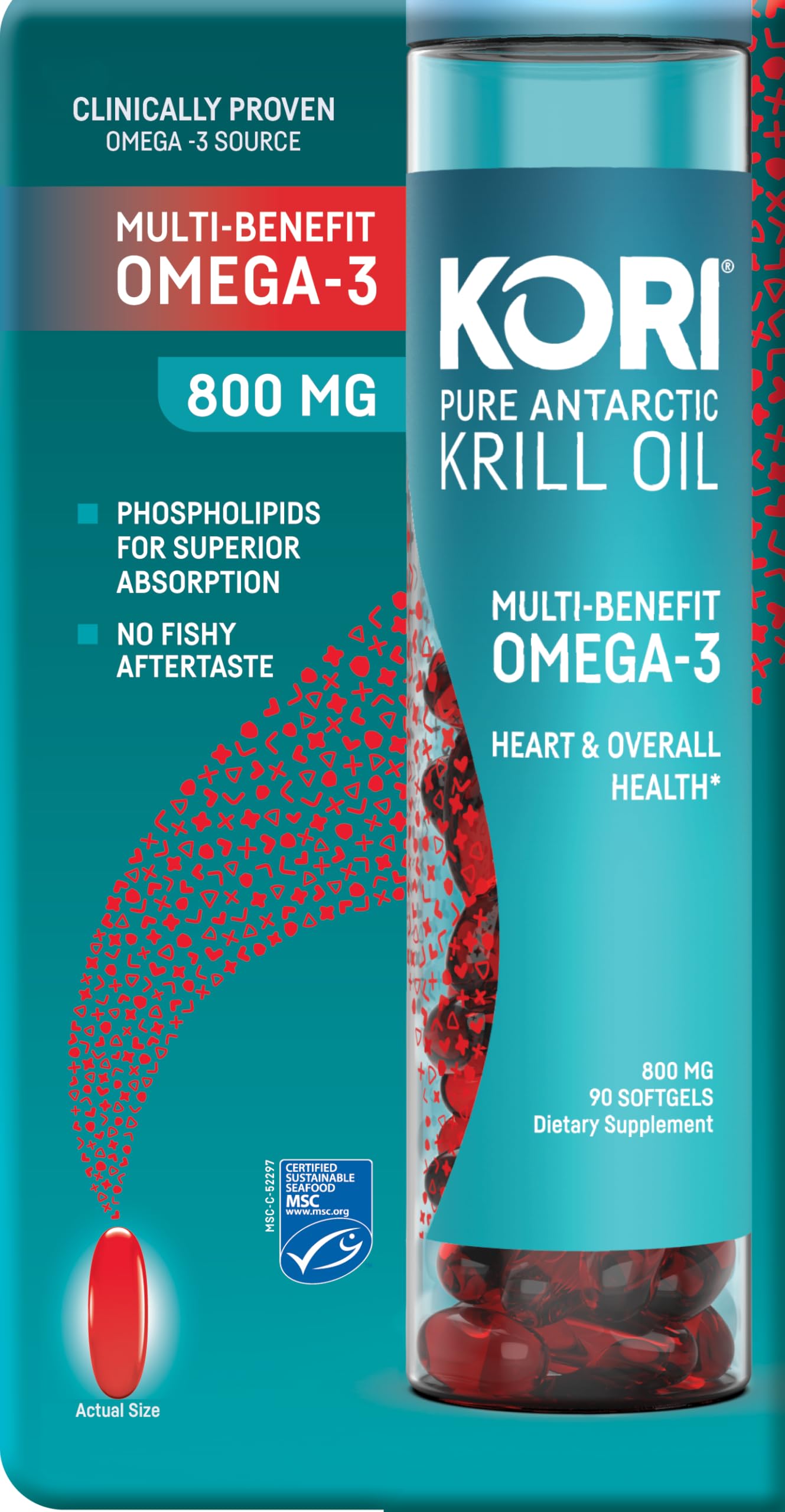 Kori Krill Omega 3 Excel 1000mg softgel capsules front view