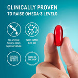 Kori Krill Omega 3 Excel 1000mg softgel capsules with measuring spoon