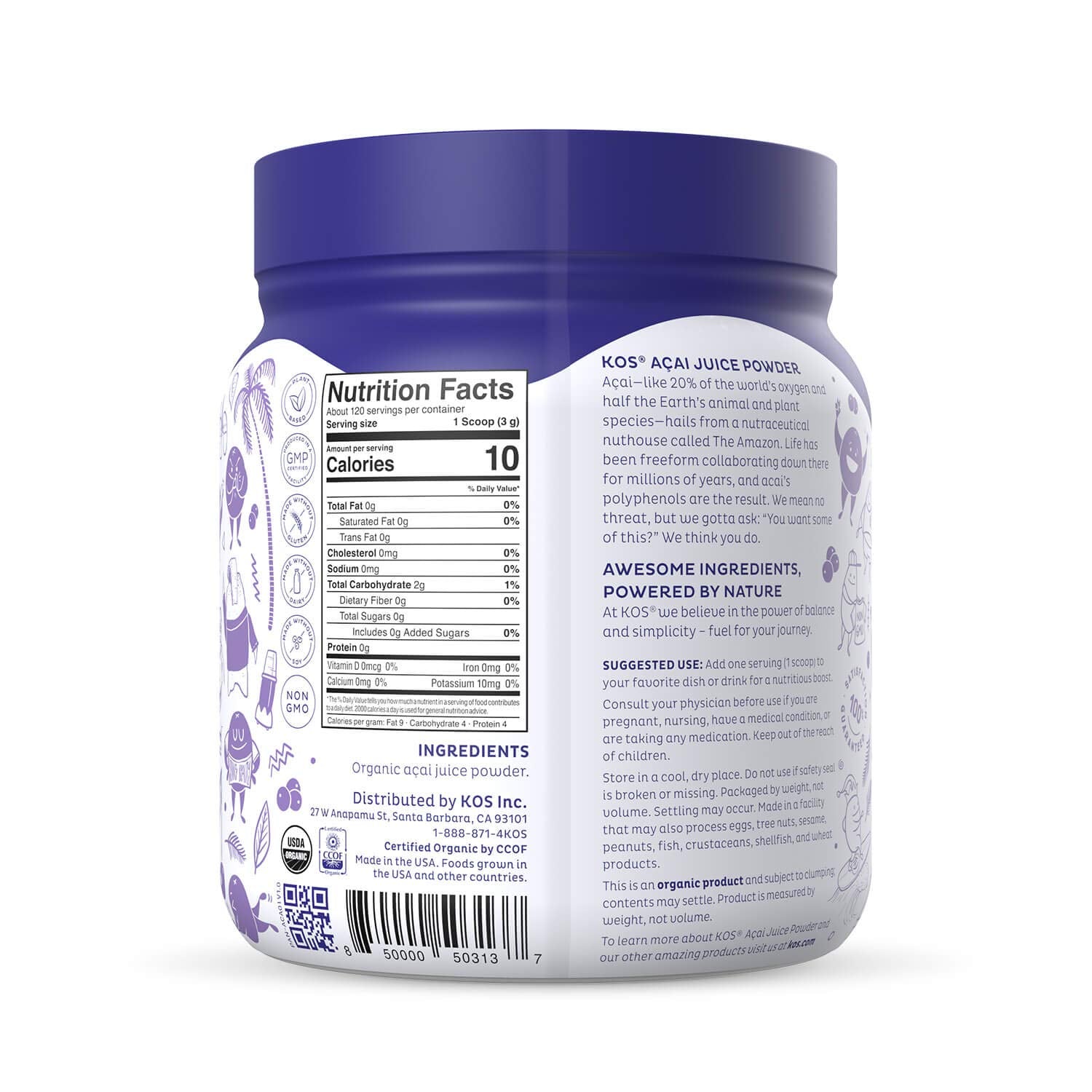 KOS Organic Acai Juice Powder mixed in a smoothie