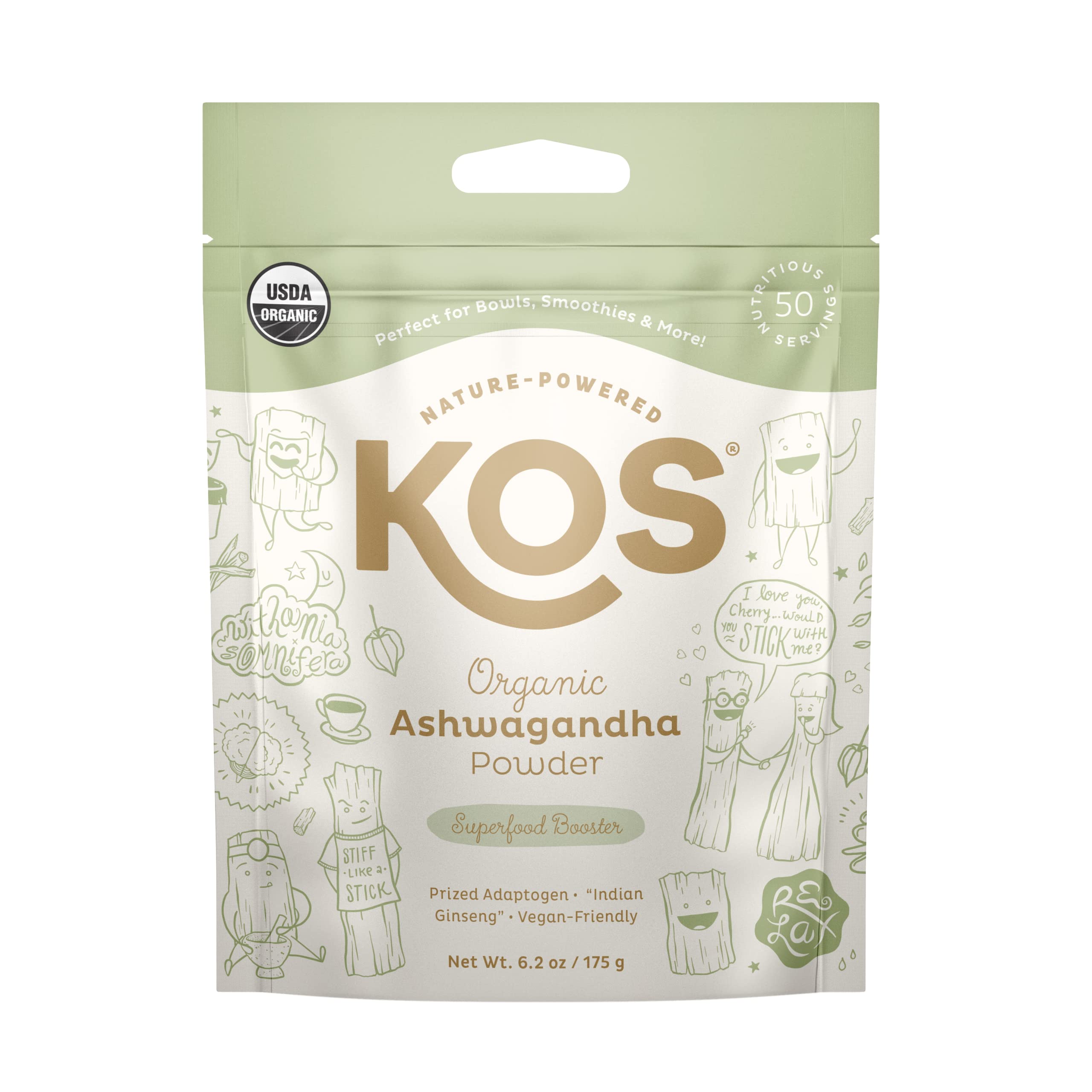 KOS Organic Ashwagandha Root Powder front view packaging