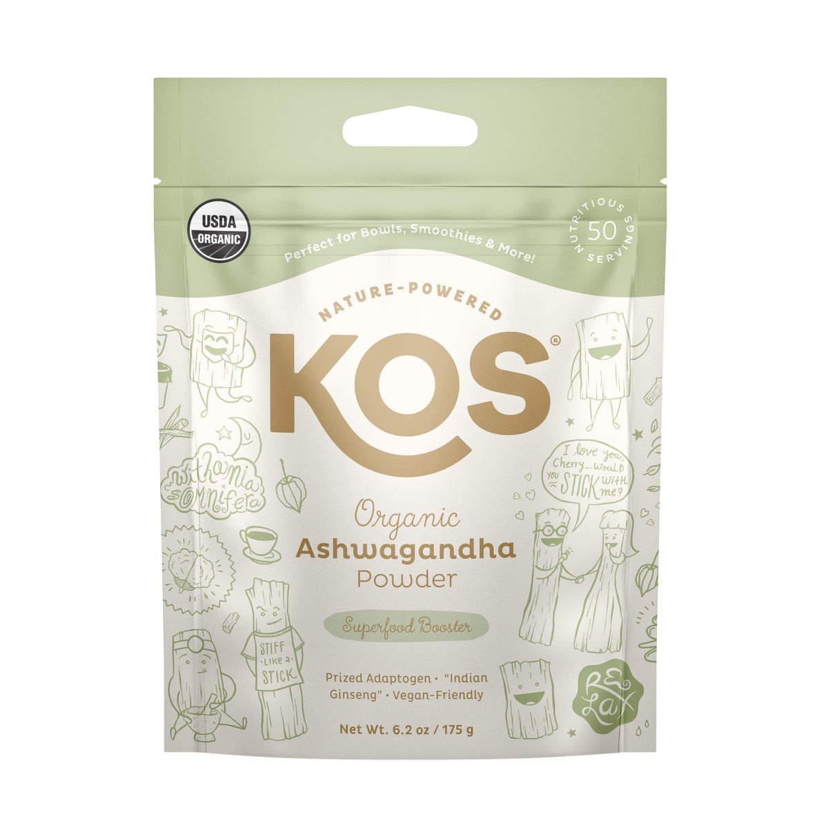 KOS Organic Ashwagandha Root Powder front view packaging