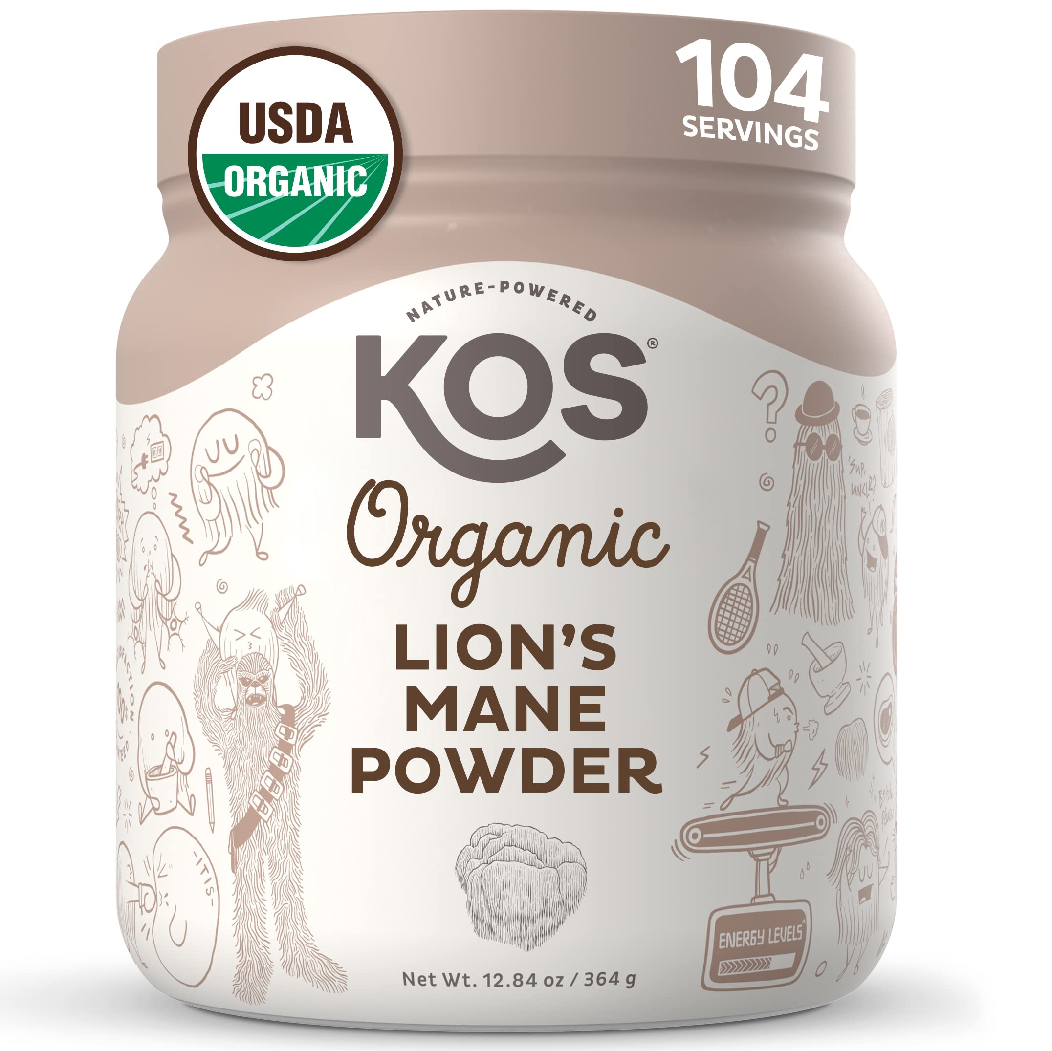 KOS Organic Lion's Mane Powder front view with packaging