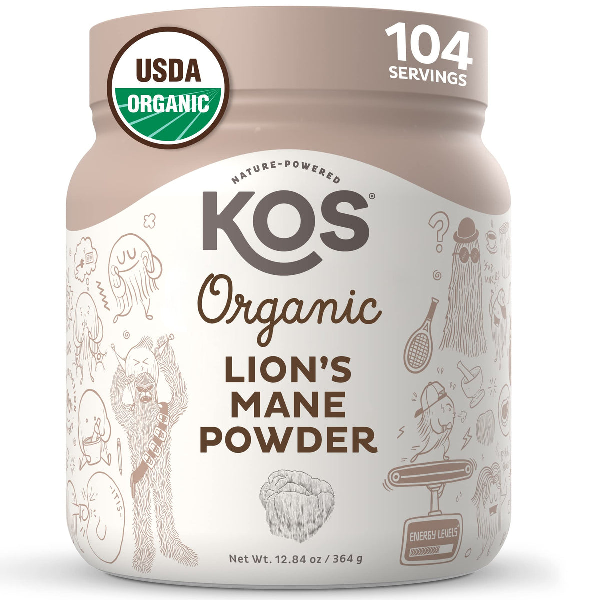 KOS Organic Lion's Mane Powder front view with packaging