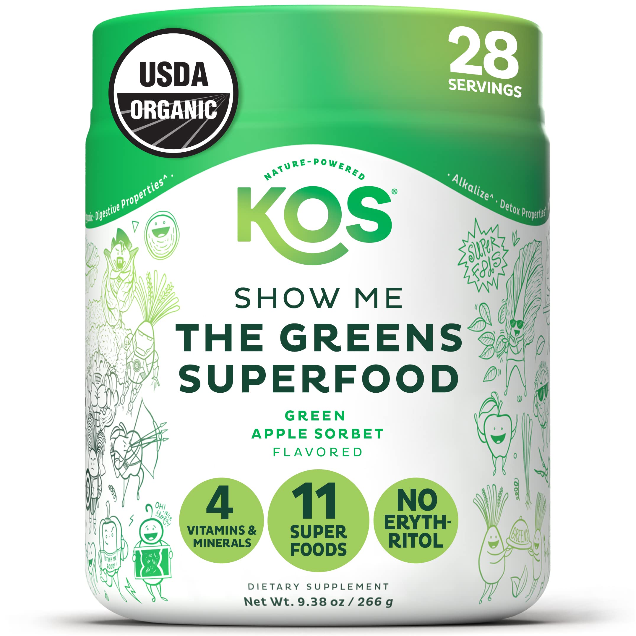 KOS Spirulina Green Superfood Powder 340g packaging front view
