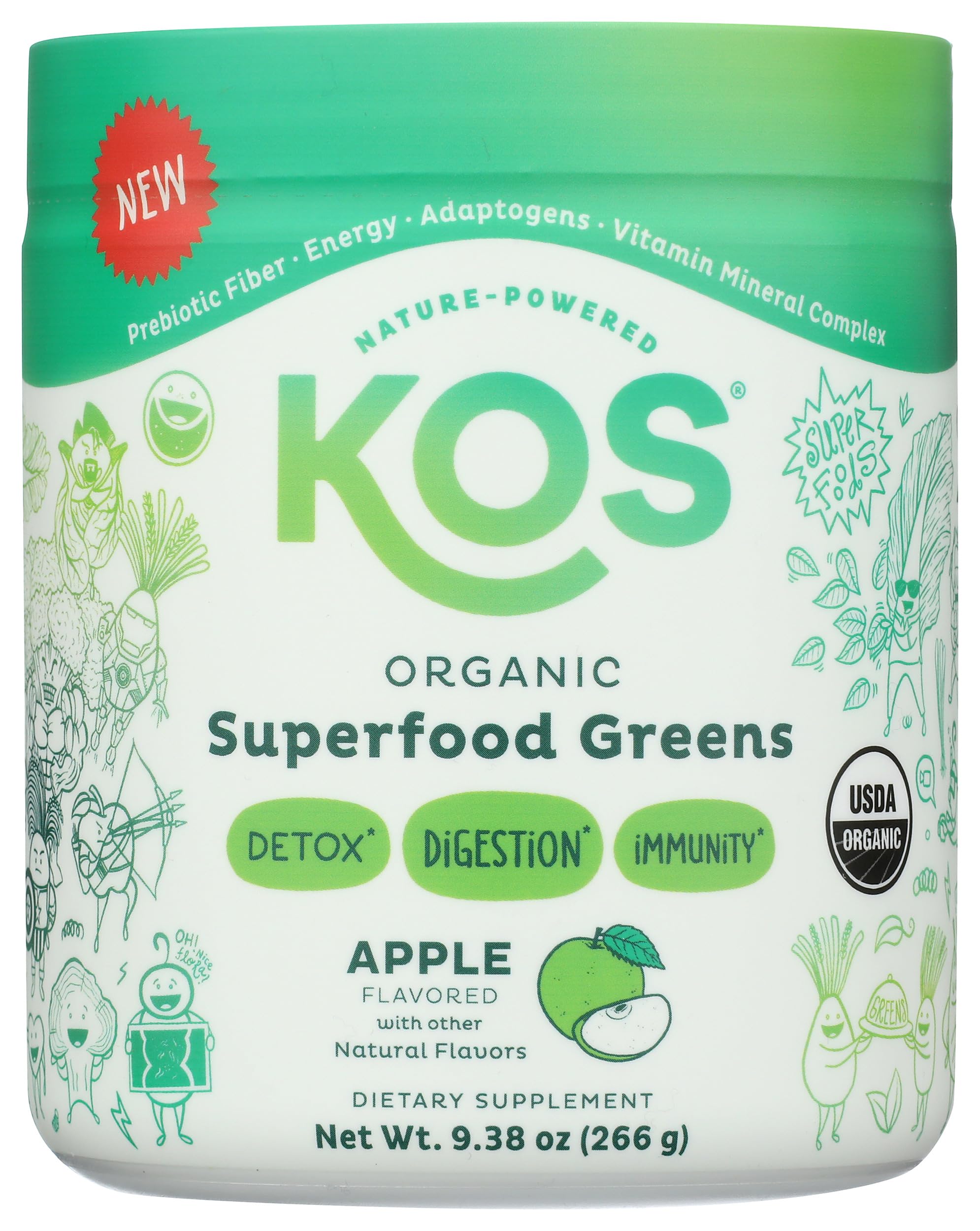 KOS Spirulina Green Superfood Powder 340g scoop showing powder texture