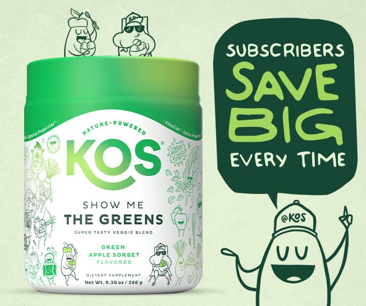KOS Spirulina Green Superfood Powder 340g with green apple slices