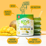 KOS Superfood Greens Powder packaging with nutritional information