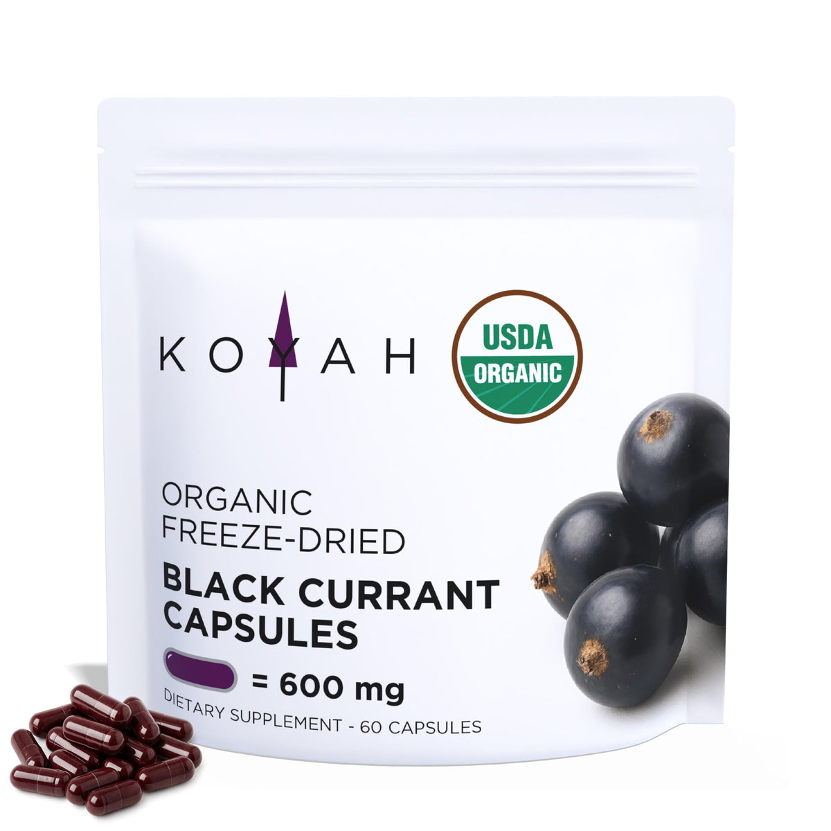 KOYAH Black Currant Capsules 600mg front view