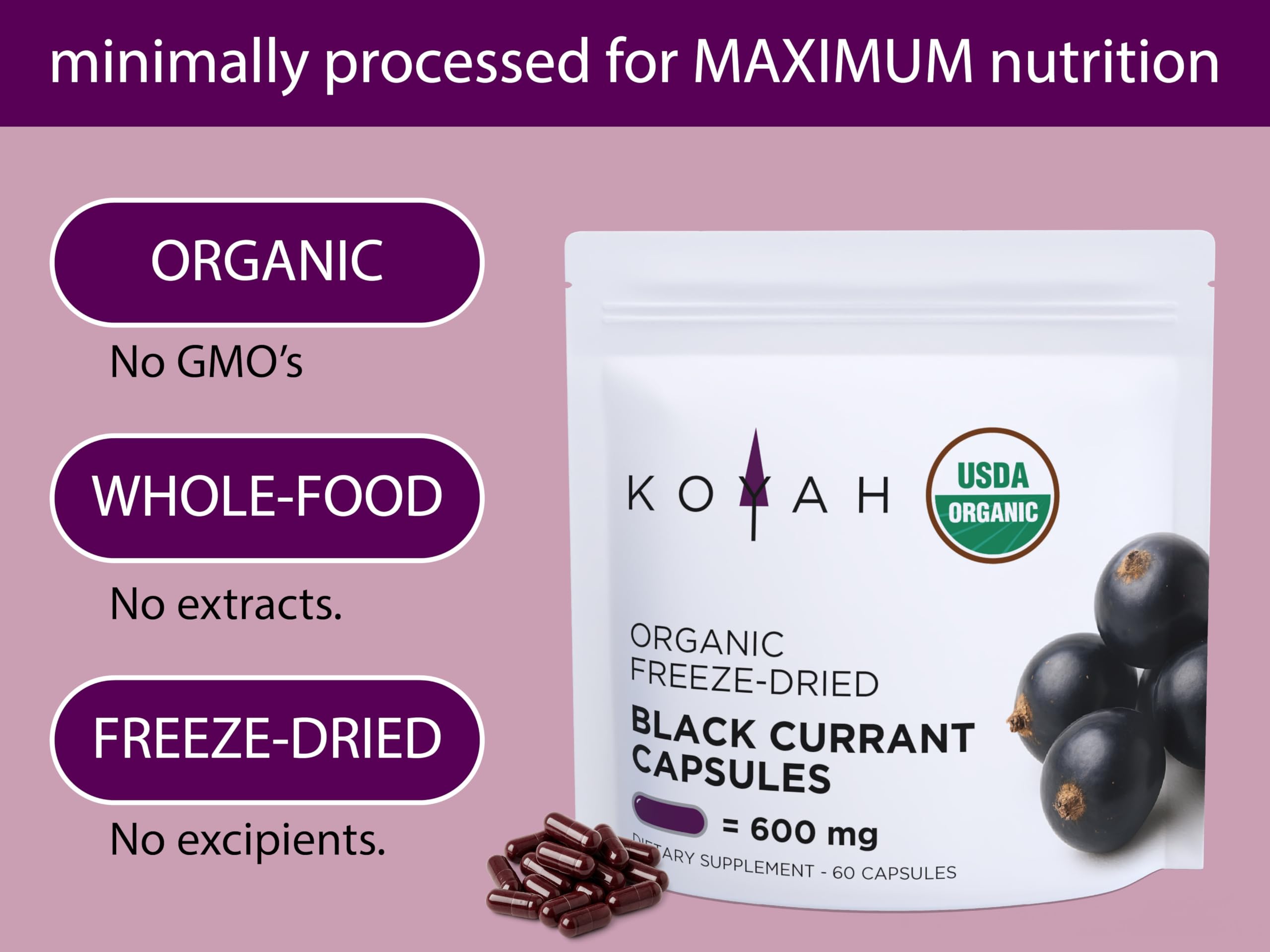 KOYAH Black Currant Capsules 600mg packaging