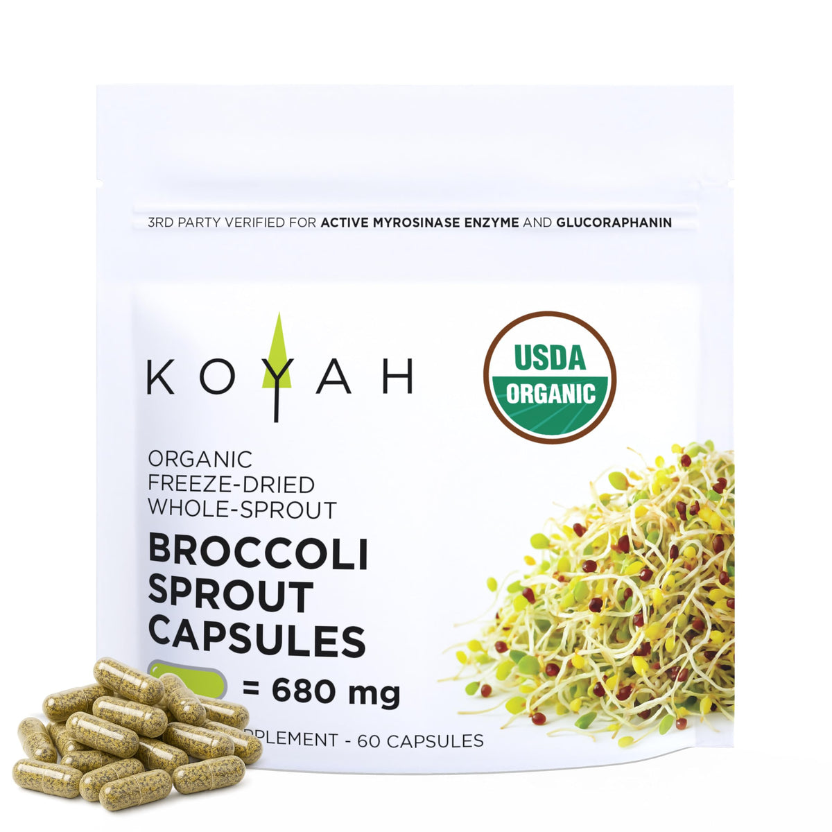 KOYAH Broccoli Sprout Capsules 680mg front view