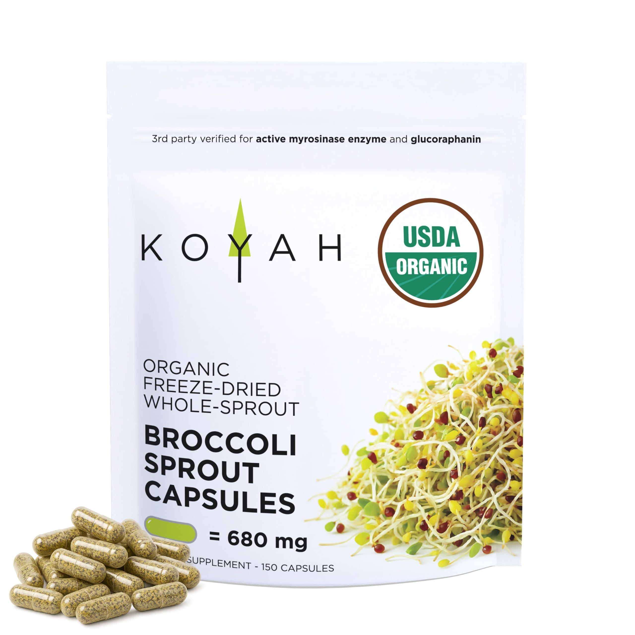 KOYAH Broccoli Sprout Capsules front view with packaging
