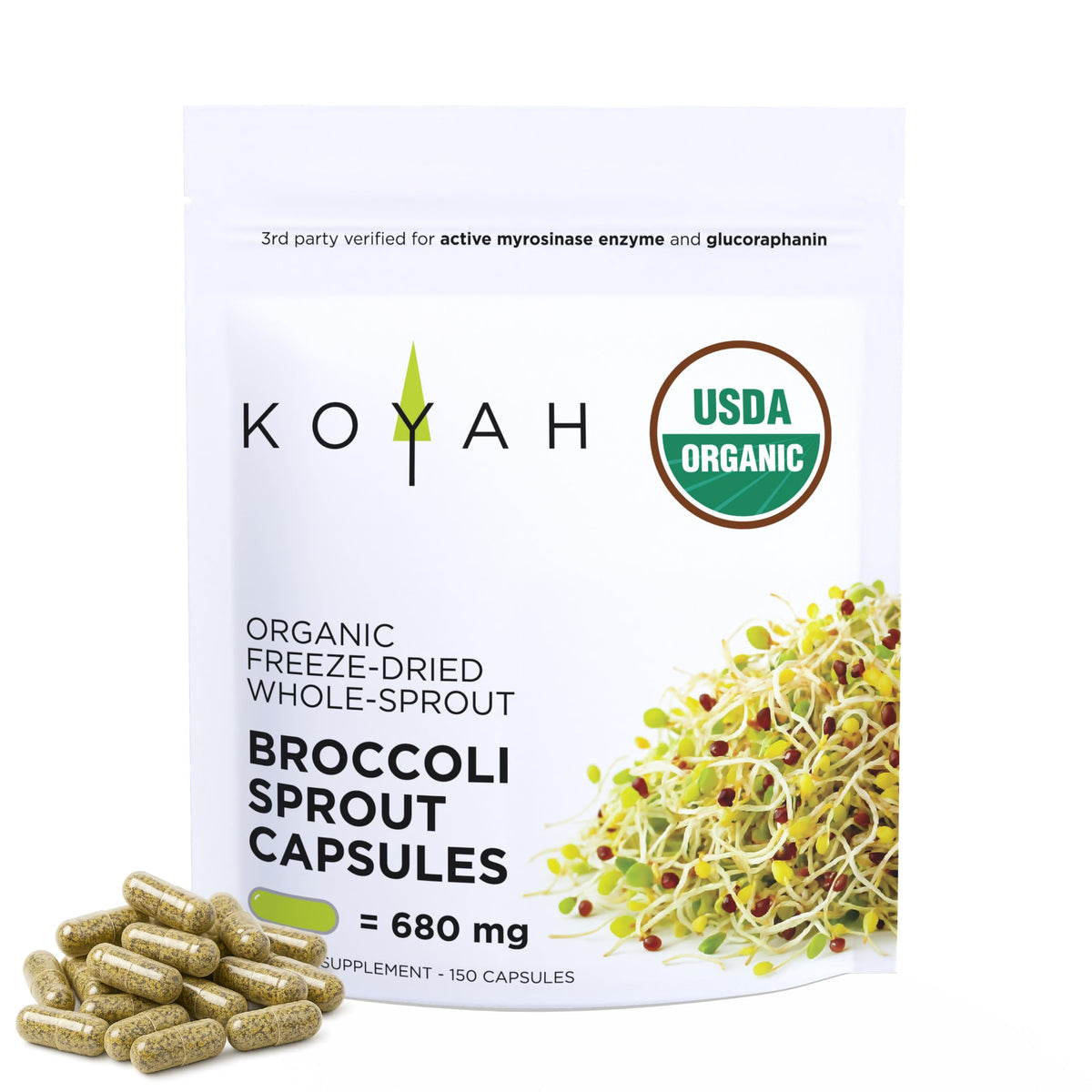 KOYAH Broccoli Sprout Capsules front view with packaging