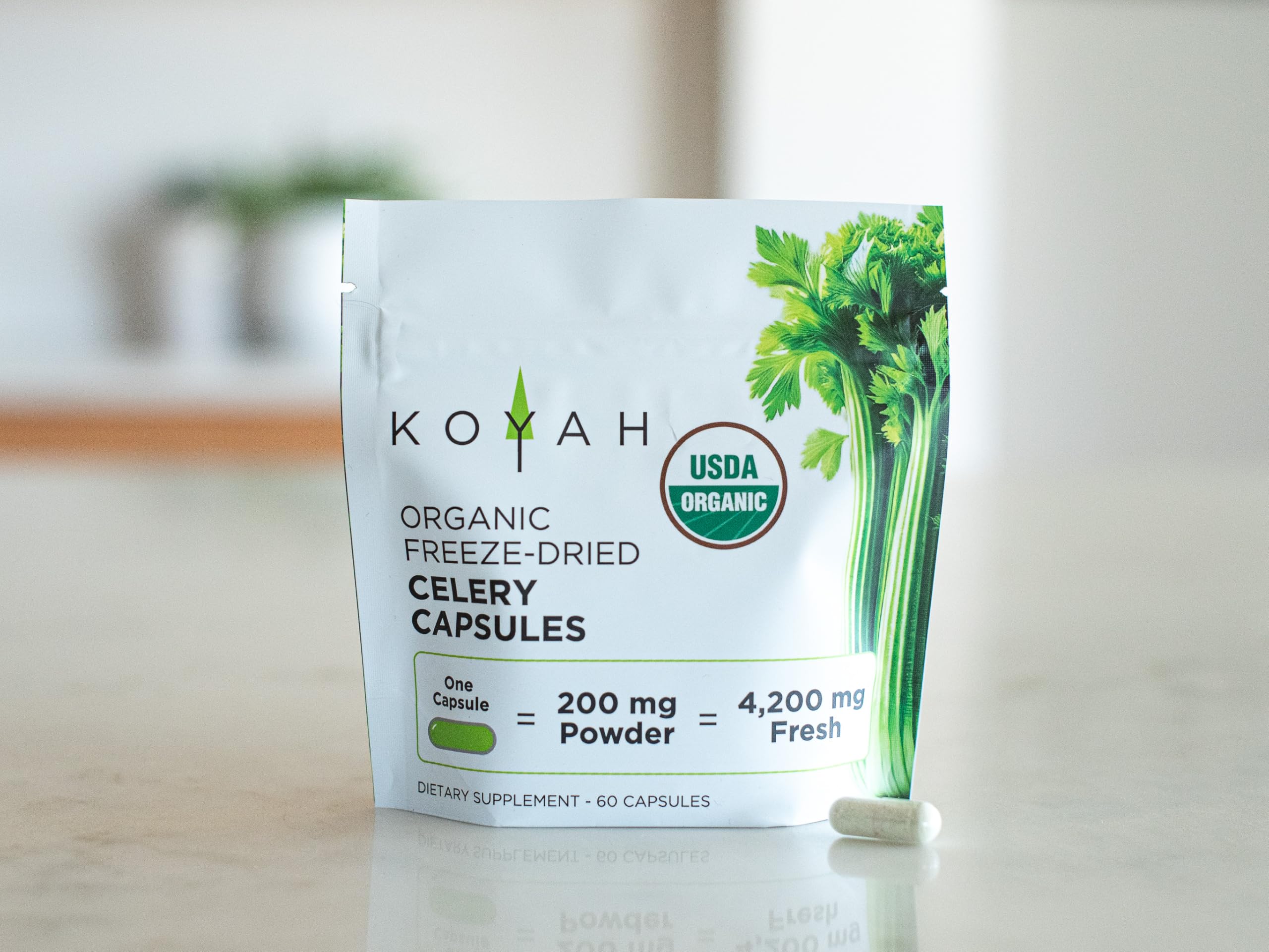 KOYAH Celery Capsules 60 count opened pouch