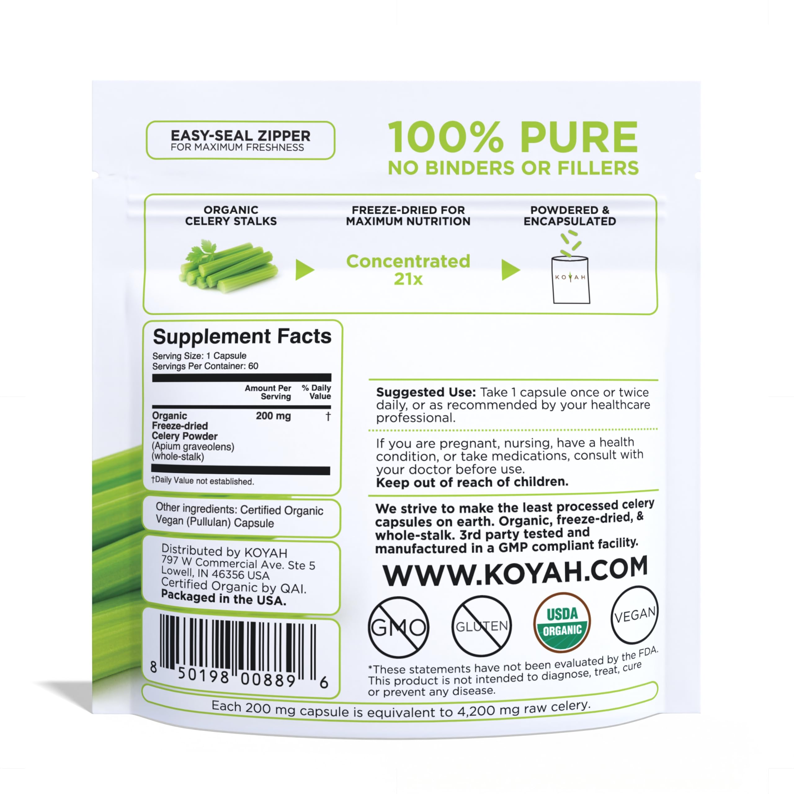 KOYAH Celery Capsules packaging side view