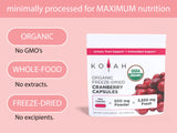 KOYAH Cranberry Powder Capsules opened bottle with capsules