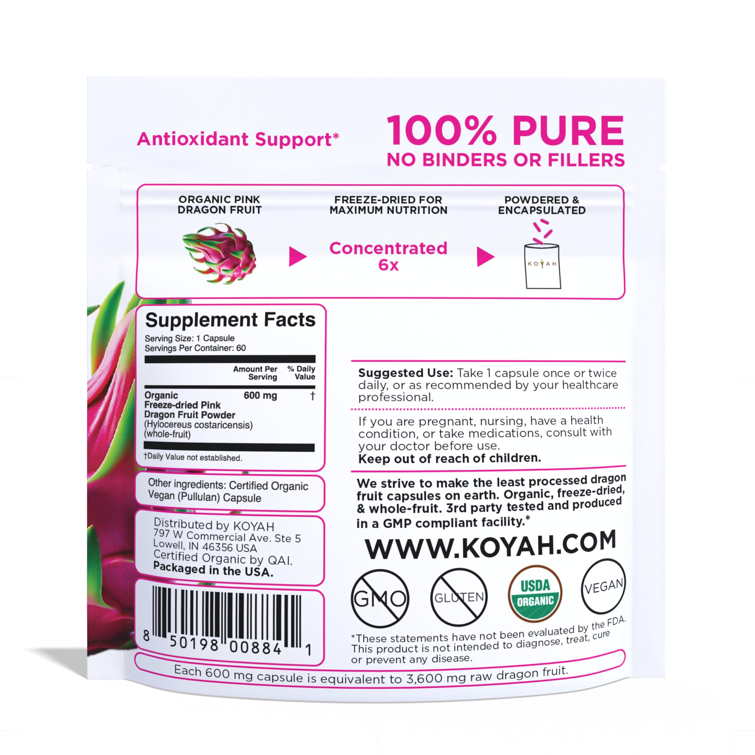 KOYAH Dragon Fruit Capsules side view showing capsule size