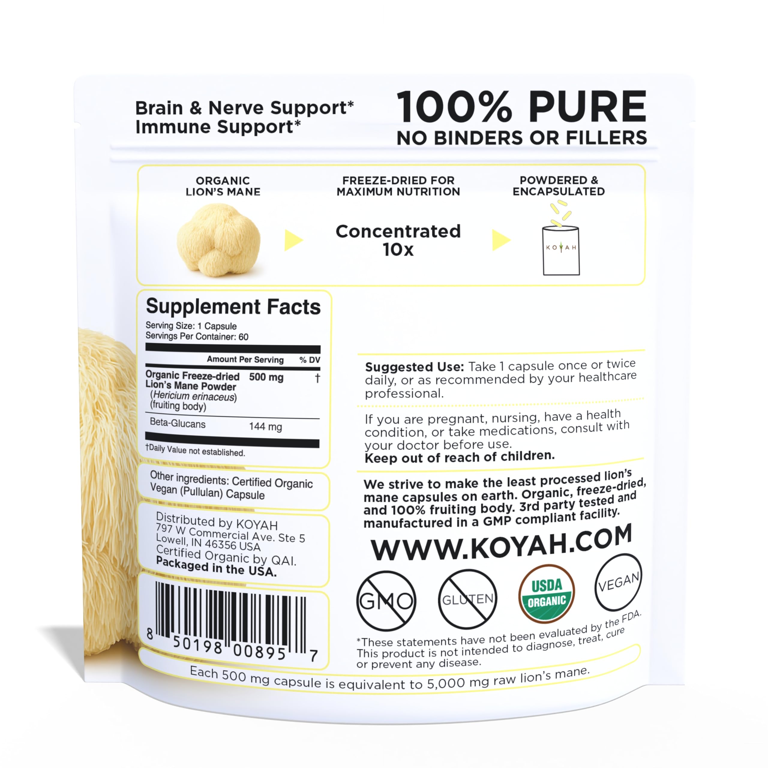 KOYAH Lion's Mane Capsules side view showing label