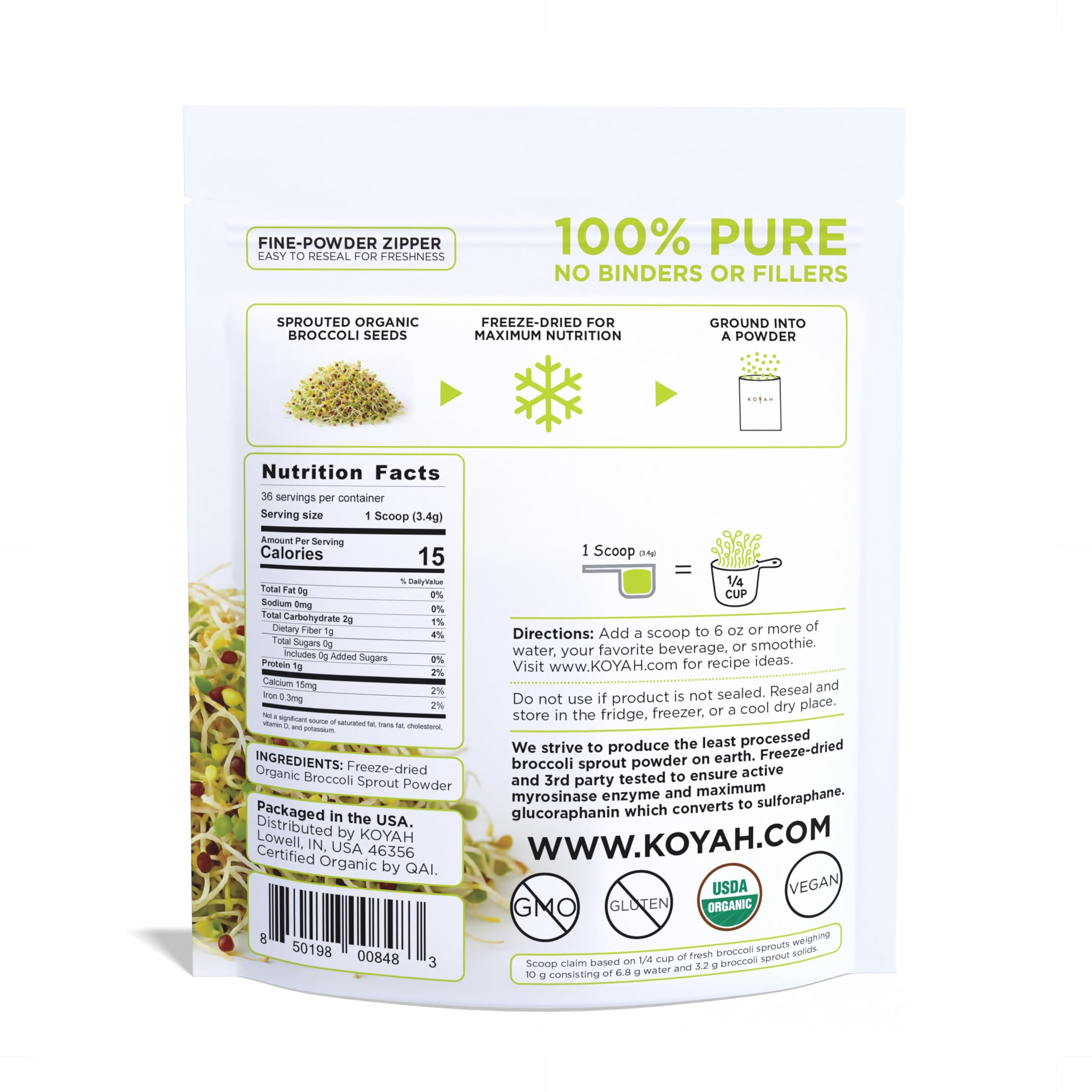 KOYAH Organic Broccoli Sprout Powder powder texture close-up
