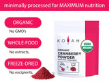 KOYAH Organic Cranberry Powder back view with nutritional information