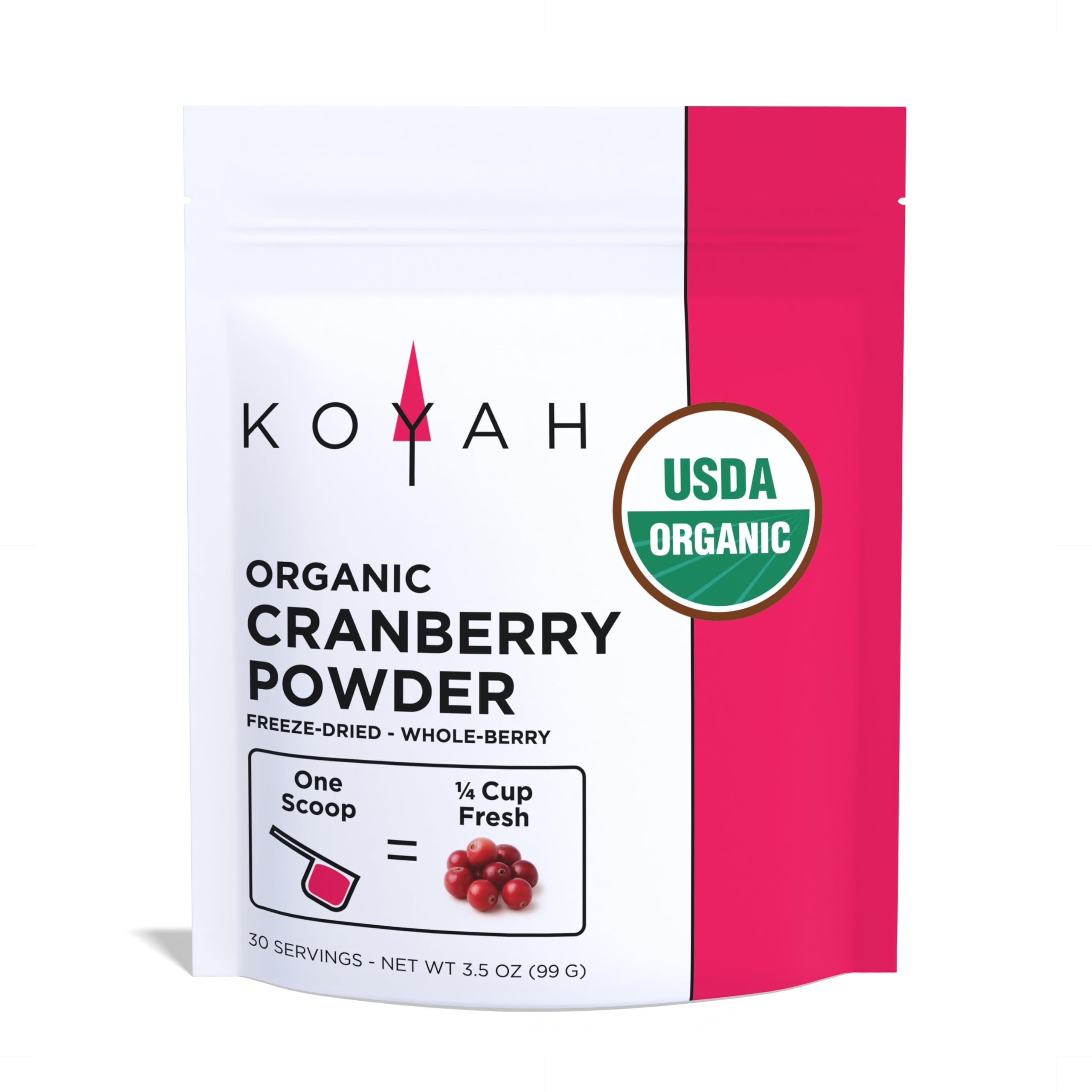 KOYAH Organic Cranberry Powder front view with vibrant packaging