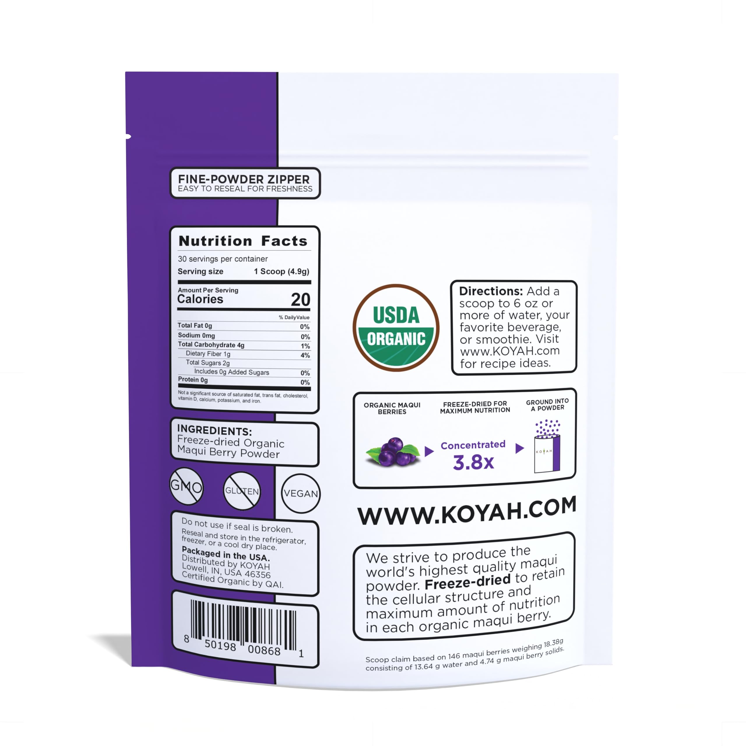 KOYAH Organic Maqui Berry Powder packaging