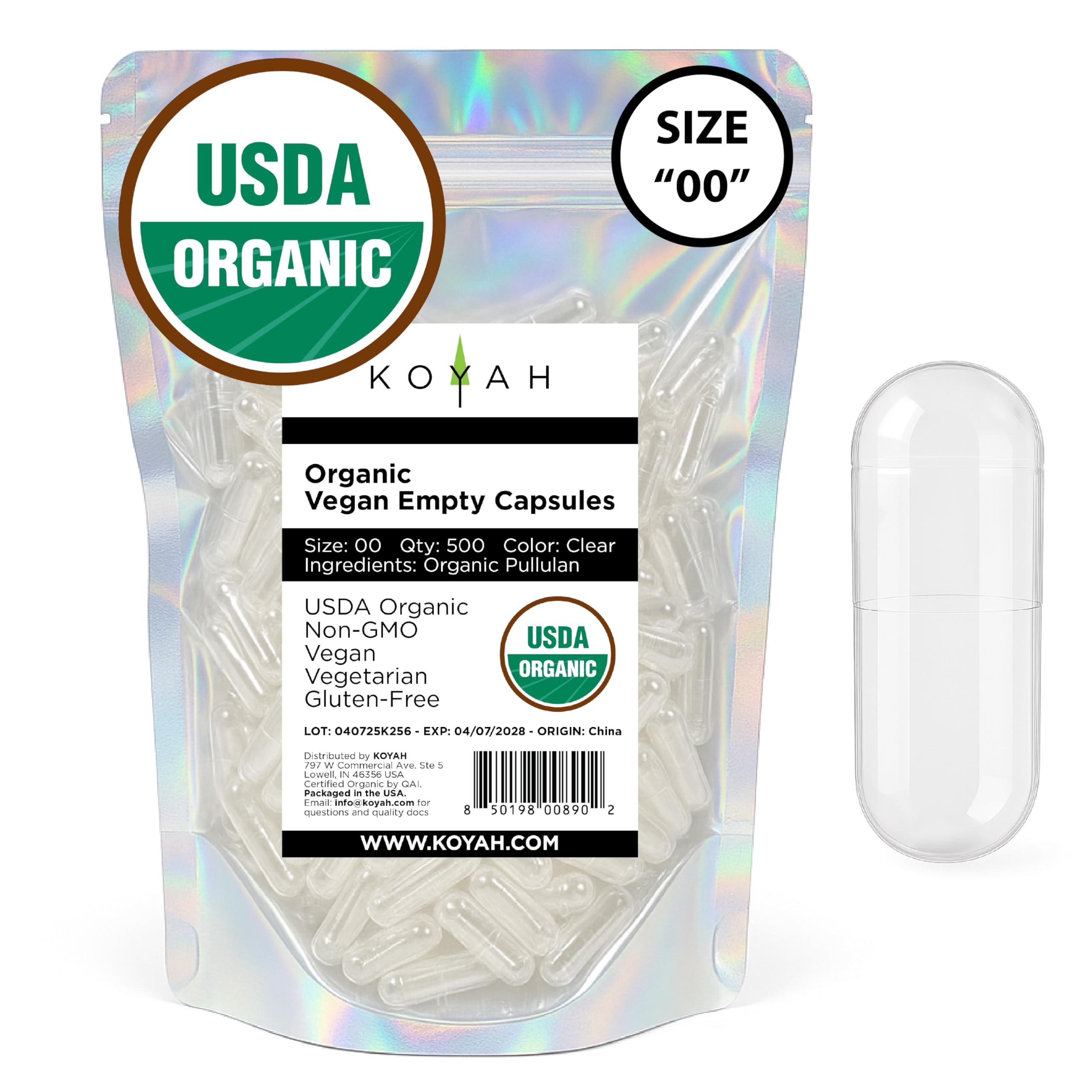 KOYAH Organic Pullulan Capsules front view with packaging