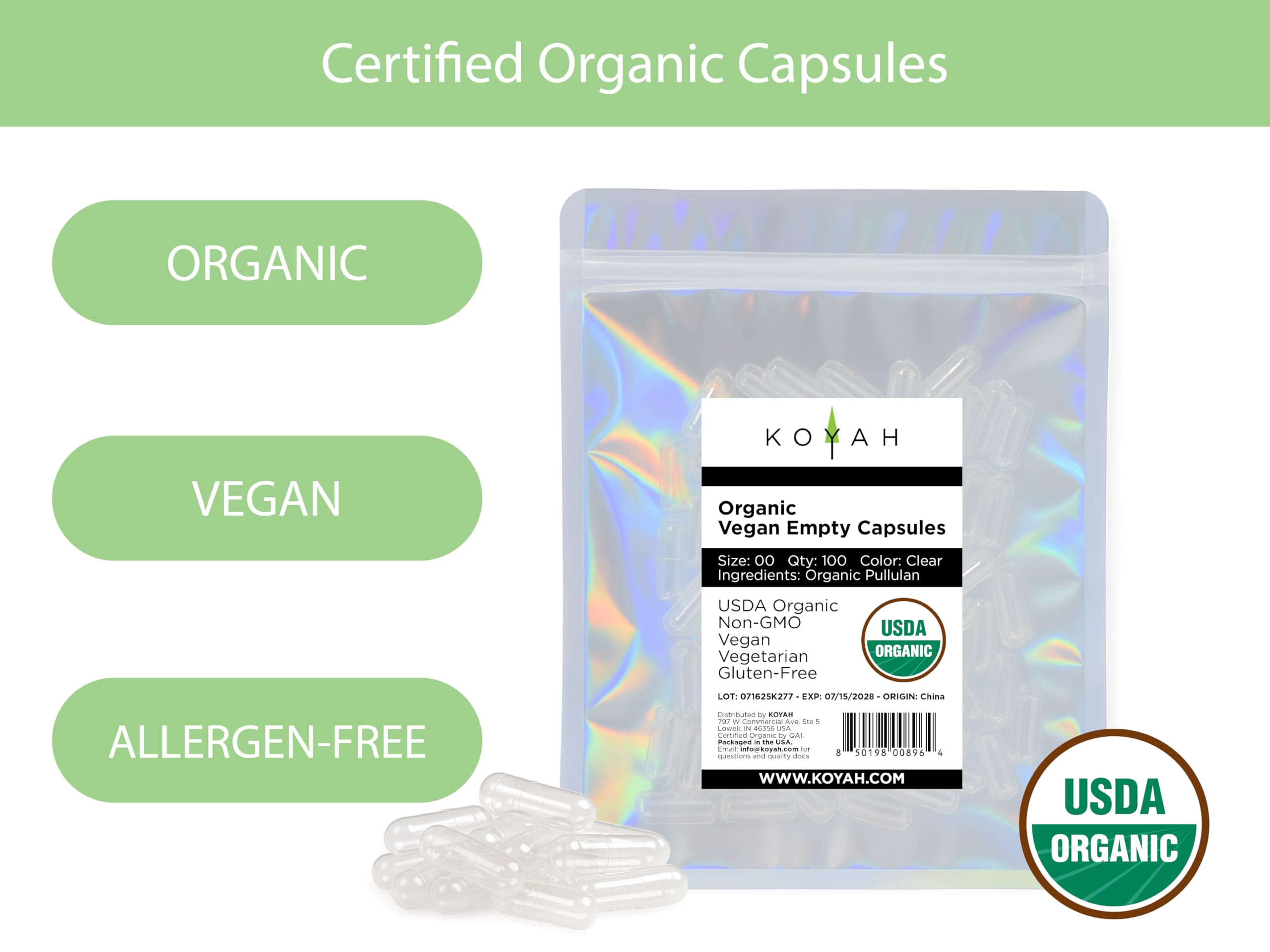 KOYAH Organic Pullulan Capsules Size 00 packaging