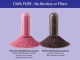 KOYAH Wild Blueberry Capsules opened with capsules visible