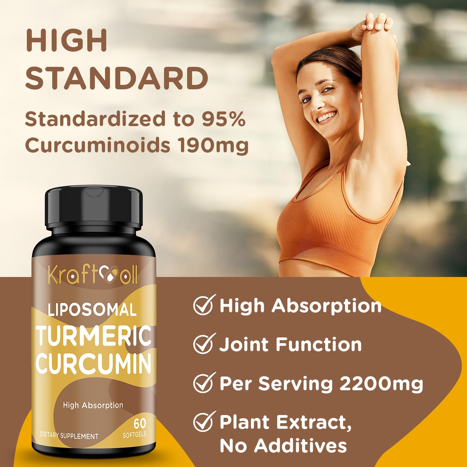 Kraftvoll Turmeric Curcumin Softgels side view showing softgel